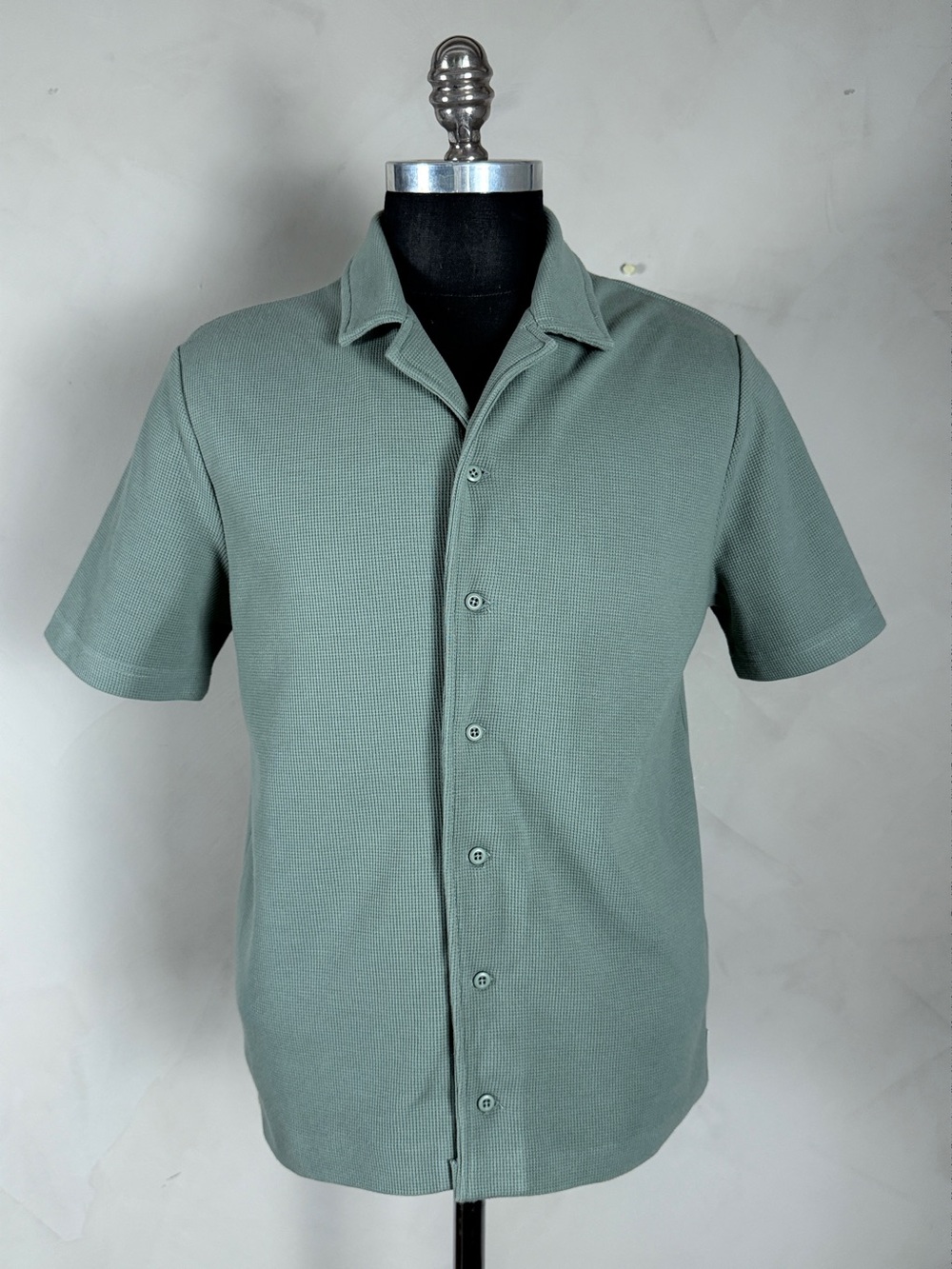 Onia Sage Green Waffle Knit Cropped Camp Collar Shirt Men’s M
